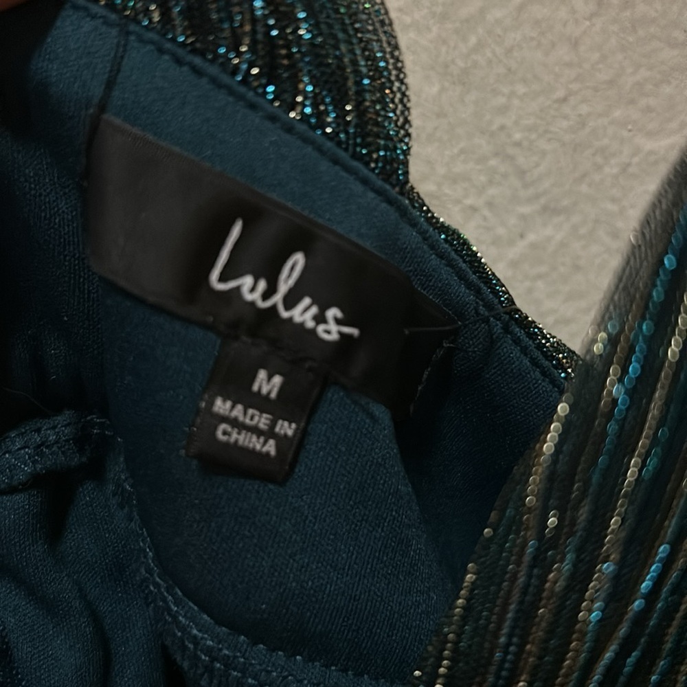 Lulus Ailey Gold and Teal Blue Skater Dress Size Medium NWT - Picture 9 of 10